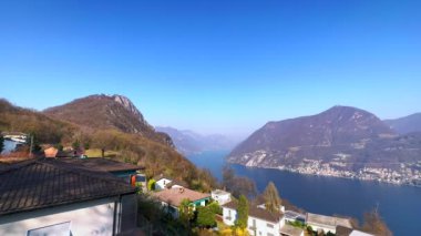 Lugano Gölü, Monte San Salvatore, Monte Sighignola, Lugano Prealps Monte Generoso ve Melide Causeway manzarası Ciona bakış açısından, Ticino, İsviçre
