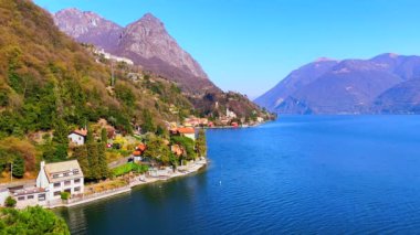 Lugano Prealps, Lugano Gölü ve San Mamete 'nin manzarası Albogasio, Valsolda, İtalya' da.