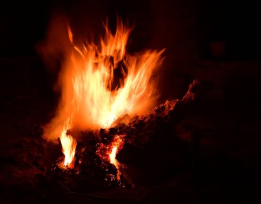 Açık hava şöminesinde sıcak kömür. Güney Bohemya, Çek Cumhuriyeti