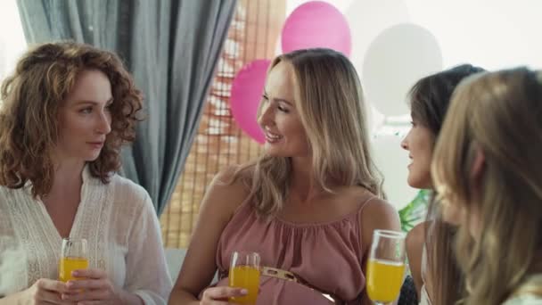 Group Caucasian Women Drinking Cocktails Baby Shower Shot Red Helium — Stockvideo
