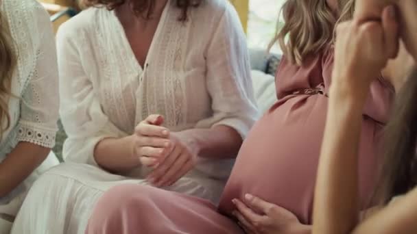 Low Section Group Adult Women Baby Shower Touching Bell Pregnant — 图库视频影像