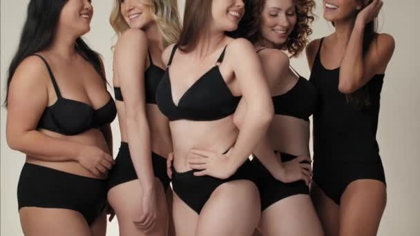 Eine Gruppe Von Frauen Unterwäsche Die Studio Stehen Aufnahme Mit — Stockvideo