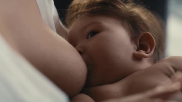Азійське Немовля Нагрудник Матері Постріл Камери Red Гелію — стокове відео