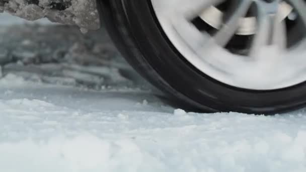 Problema Roda Carro Estrada Inverno Tiro Com Câmera Hélio Vermelho — Vídeo de Stock