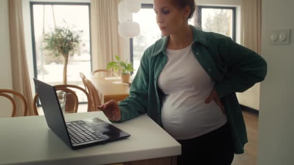 Zwangere Vrouw Met Laptop Thuis — Stockvideo