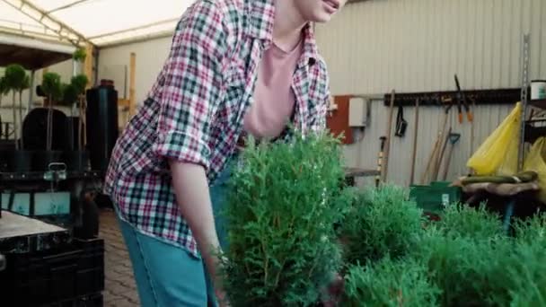 Mujer Botánica Caucásica Trabajando Invernadero Sobre Plantas Fotografía Con Cámara — Vídeos de Stock