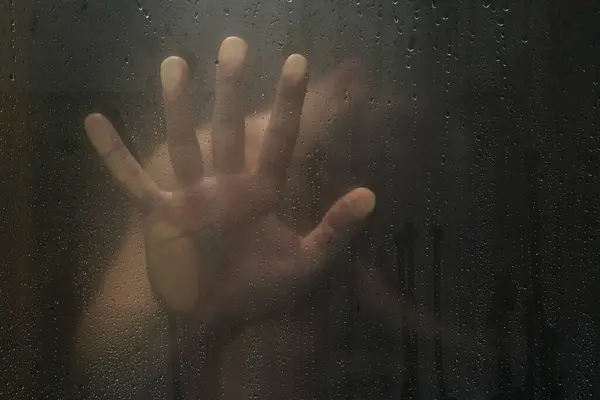 Human Hands Shower Glass — Stock Photo, Image