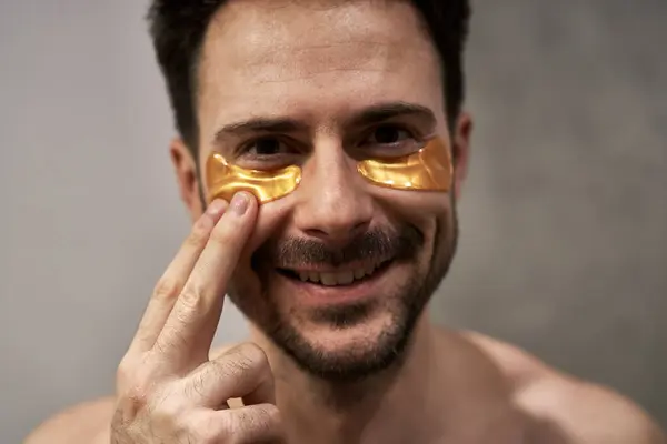 Portrait Man Cosmetic Patch Eyes — Stock Photo, Image