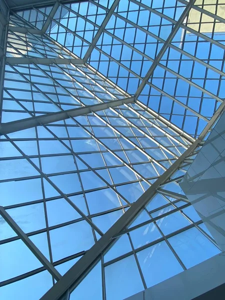 Abstrakt Högteknologisk Arkitektur Bakgrund Foto Intern Struktur Glas Tak Båge — Stockfoto
