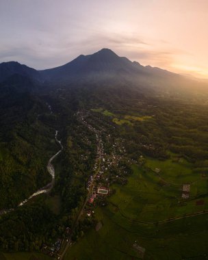 Beautiful morning view of Indonesia's natural panorama with the beauty of the colors and natural light of the morning sky