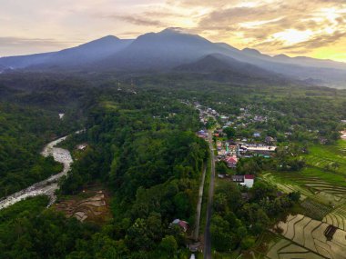 Beautiful morning view indonesia Panorama Landscape paddy fields with beauty color and sky natural light