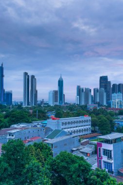 Endonezya 'nın güzel sabah manzarası Dağlar ve tropikal ormanlar