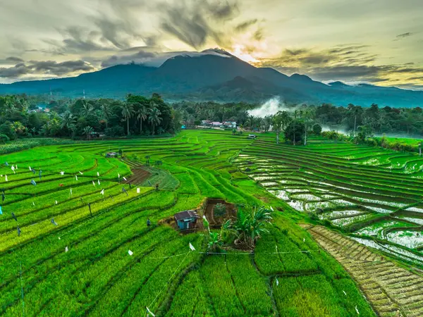 Güzel bir sabah manzarası Endonezya manzara plajı güzellik rengi ve gökyüzü doğal ışığı