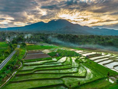 Güzel bir sabah manzarası Endonezya manzara plajı güzellik rengi ve gökyüzü doğal ışığı