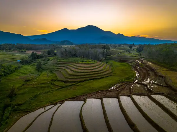 Güzel bir sabah manzarası Endonezya manzara plajı güzellik rengi ve gökyüzü doğal ışığı