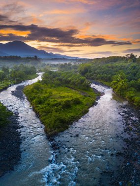 Beautiful morning view indonesia panorama landscape paddy fields with beauty color and sky natural light