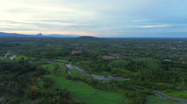 Beautiful morning view indonesia panorama landscape paddy fields with beauty color and sky natural light