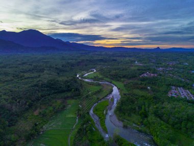 Beautiful morning view indonesia panorama landscape paddy fields with beauty color and sky natural light
