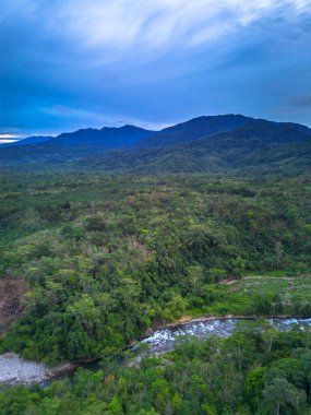 Endonezya 'nın güzelliği, gün batımında mangrov ormanları ve plajları.