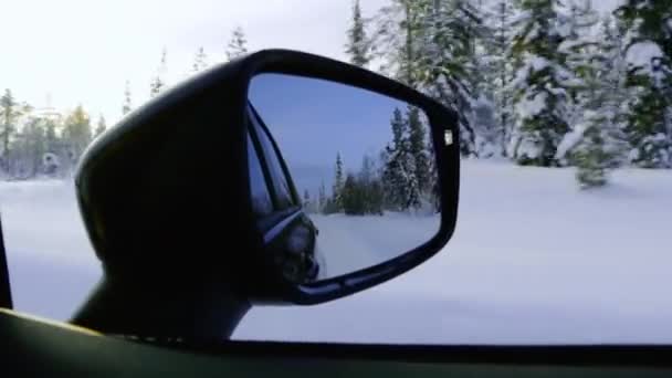 Camino Invierno Laponia Finlandesa Día Polar Del Crepúsculo Retrovisor Derecho — Vídeos de Stock