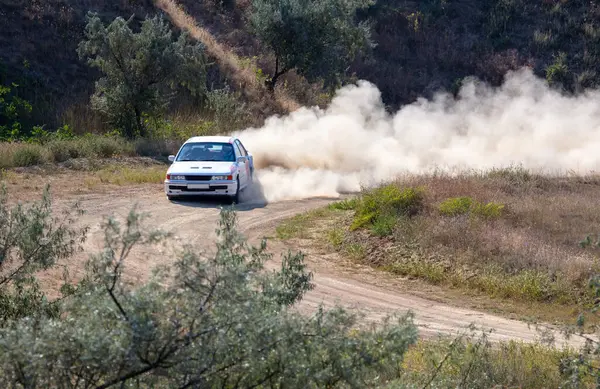 Slunečný Letní Den Dusty Rally Track Rallye Auto Dělá Hodně Stock Snímky