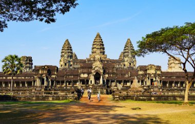 Siem Reap, Cambodia - February 28, 2023 - The number of visitors is slowing rebuilding at Angkor Wat after the pandemic devastated tourism. clipart
