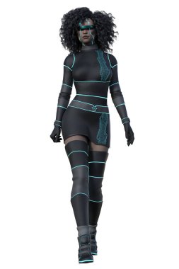 Boş arkaplanda siber punk kadın canlandırması