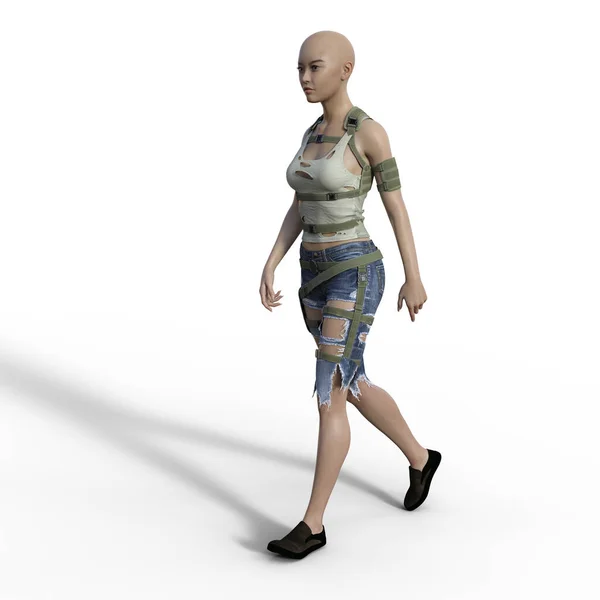 Απόδοση Της Γυναίκας Σκισμένα Ρούχα Περπάτημα Εικόνα Αρχείου