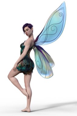 white skinned fairy in standing pose render clipart