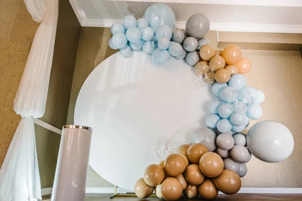 Arch Decorated Blue Brown Grey Balloons Baby Shower Wedding Reception Stock Image