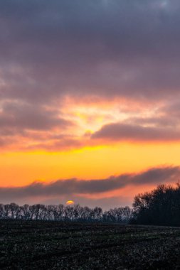 Tarlanın üzerinde güzel bir gün batımı