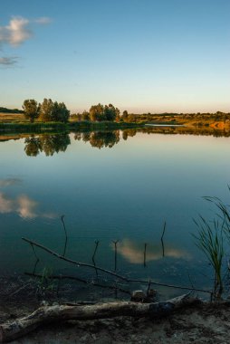 Arkasında bir göl olan güzel bir manzara.