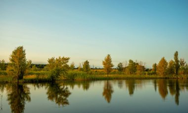 Arkasında bir göl olan güzel bir manzara.
