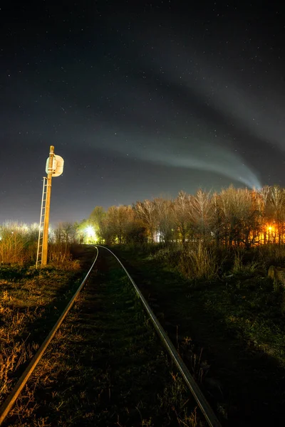 Estación Tren Cielo Nocturno —  Fotos de Stock
