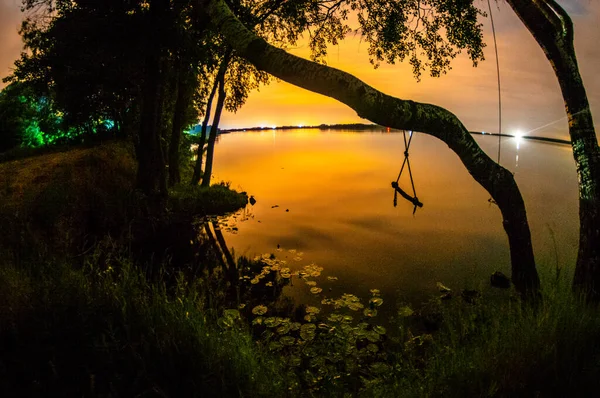 Magnifique Coucher Soleil Sur Lac — Photo