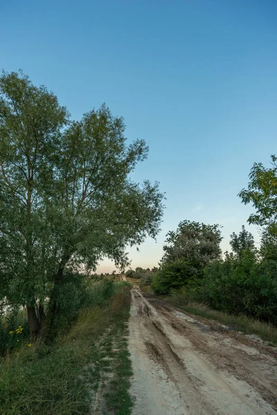 Landscape of Ukraine. Day and Night . Sunrise in forest . Village house .