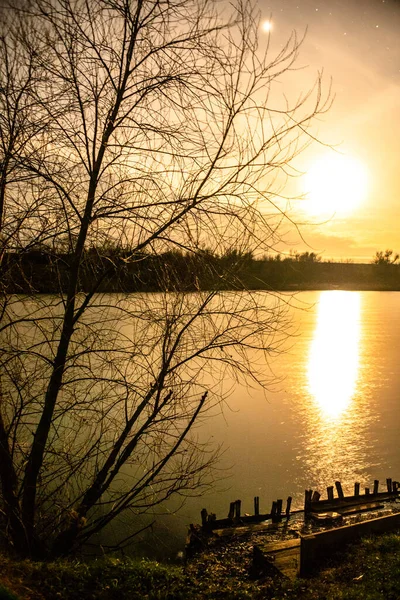 Coucher Soleil Sur Lac — Photo