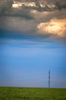 yeşil çim alan mavi gökyüzü arka plan