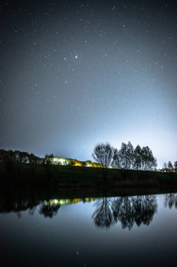 Dolunaylı güzel bir gece manzarasının dikey çekimi.