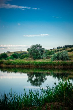 Arka planda nehir ve göl olan güzel bir manzara.