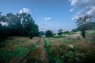 Mavi gökyüzü ve bulutlarıyla güzel bir yaz manzarası.