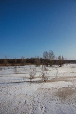 Güneşli bir günde bir köyde bahar nehri