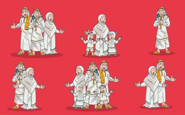Ramazan Resimleri için Arap Müslüman Aile Karakteri Tasarım Vektörü