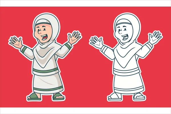 アラビア語のイスラム教徒の女の子キャラクター漫画のベクトルイラスト — ストックベクタ