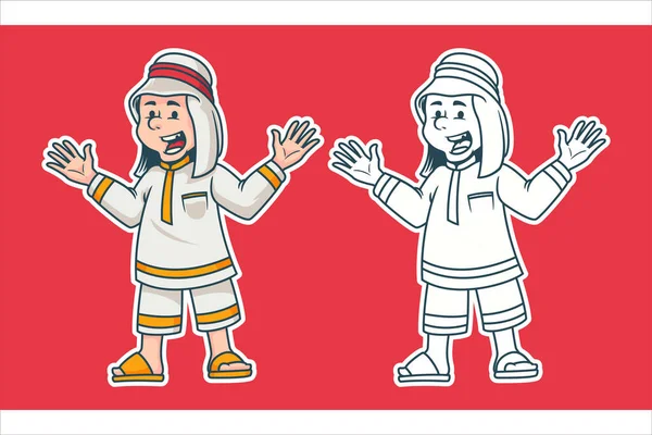アラビア語の少年キャラクター漫画ベクトルイラスト — ストックベクタ