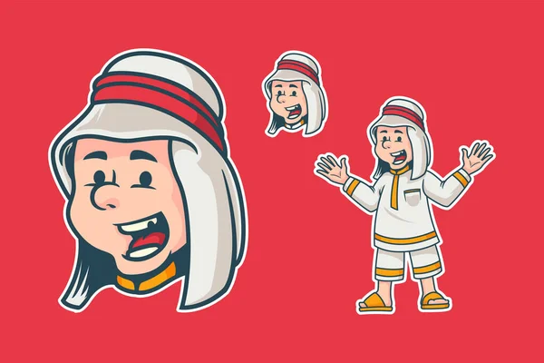 アラブのイスラム教徒の子供たちキャラクターイラスト — ストックベクタ