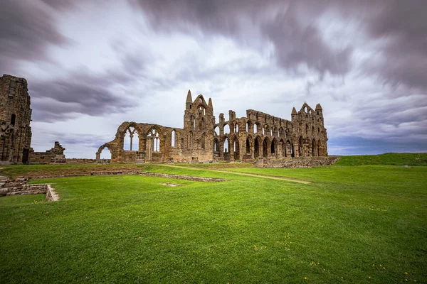 stock image Whitby - May 23 2022: Gothic Abbey of Whitby, England.