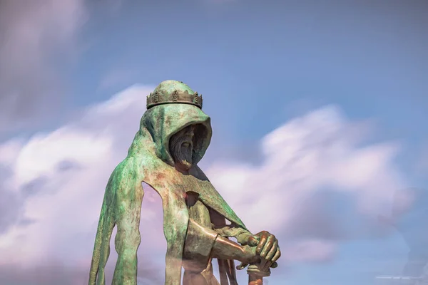 Tintagel Maja 2022 Posąg Legendarnego Króla Artura Starożytnym Mieście Tintagel — Zdjęcie stockowe