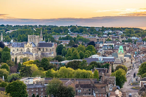 stock image Winchester - June 02 2022: Majestic Cathedral of the medieval town of Winchester in Wessex, England.