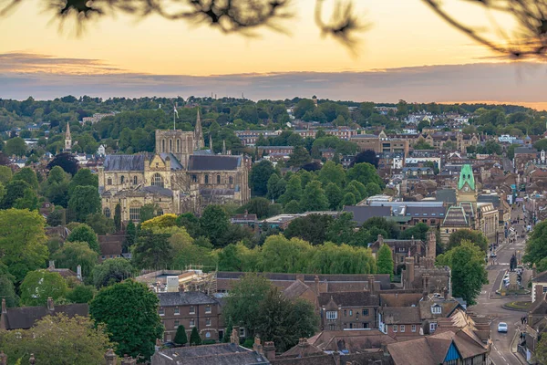 stock image Winchester - June 02 2022: Majestic Cathedral of the medieval town of Winchester in Wessex, England.